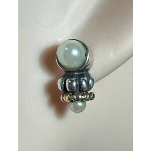 Lagos Caviar Collection sterling silver 18K gold double drop stud pearl earrings